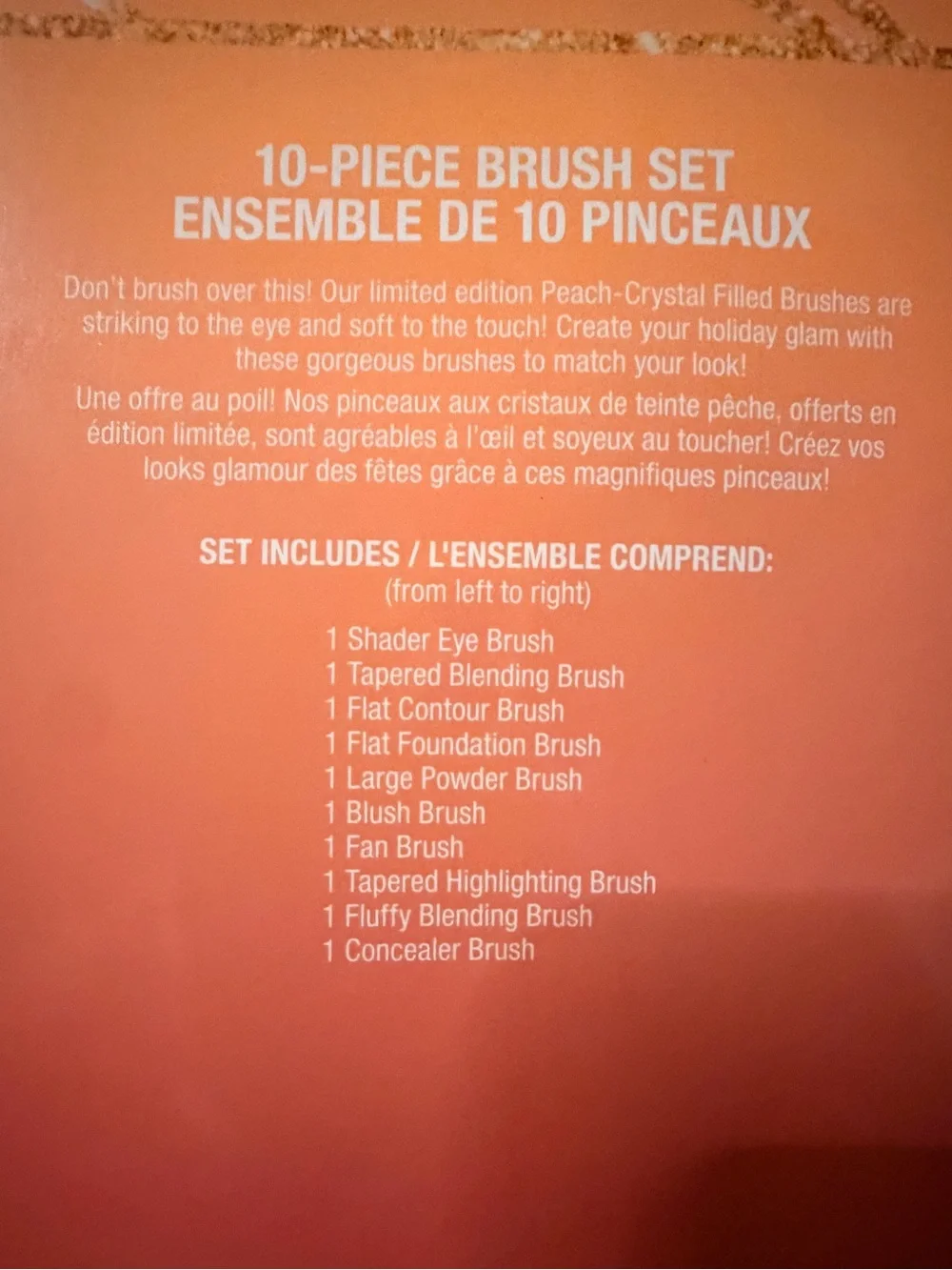 Brand New Wet n Wild 10-Piece Pro Brush Set - Peach Crystal Handles